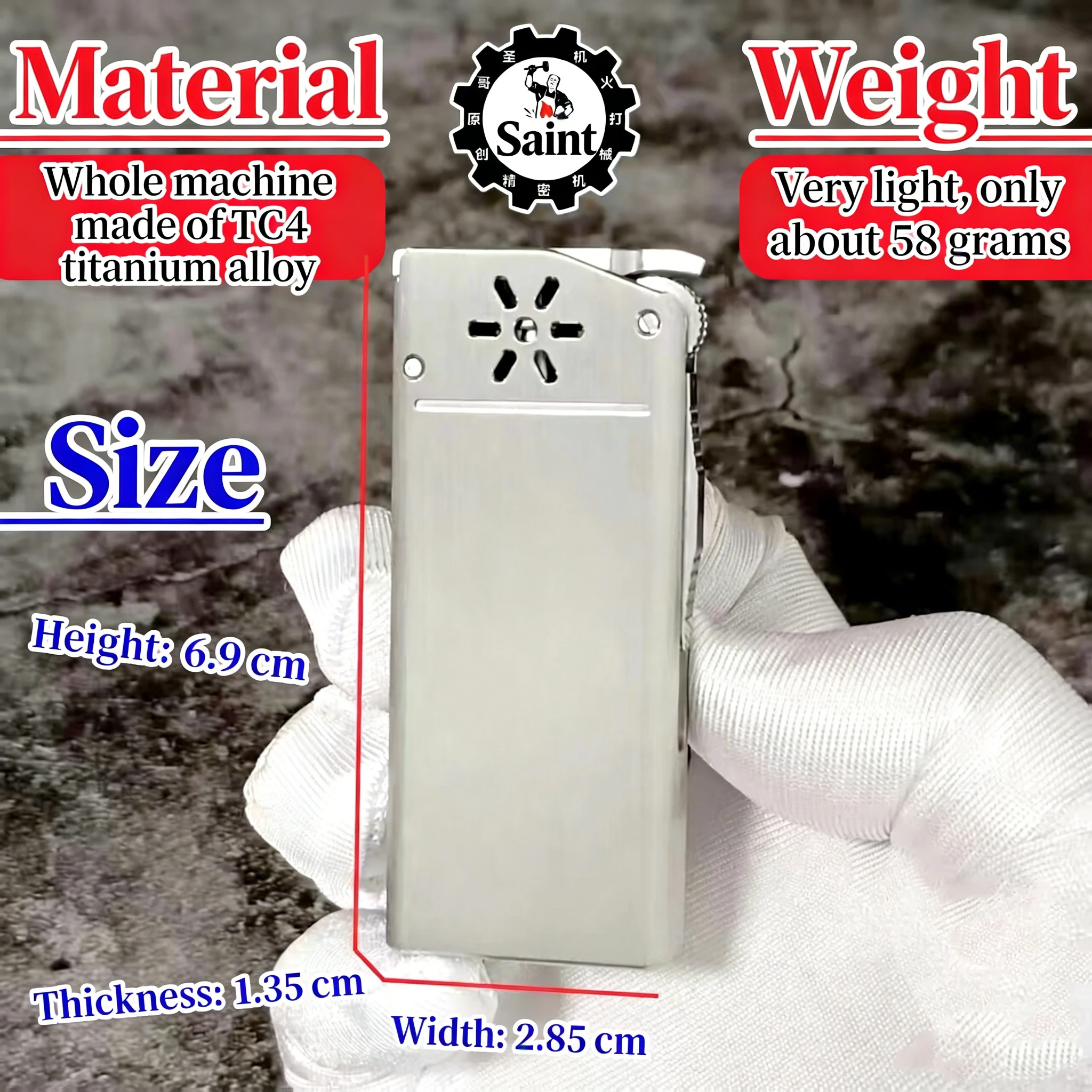 Premium Titanium Alloy Kerosen e Windproof Lighter with Flint Wheel  Durable Portable Flip-Top Design for Outdoor & Everyday Us