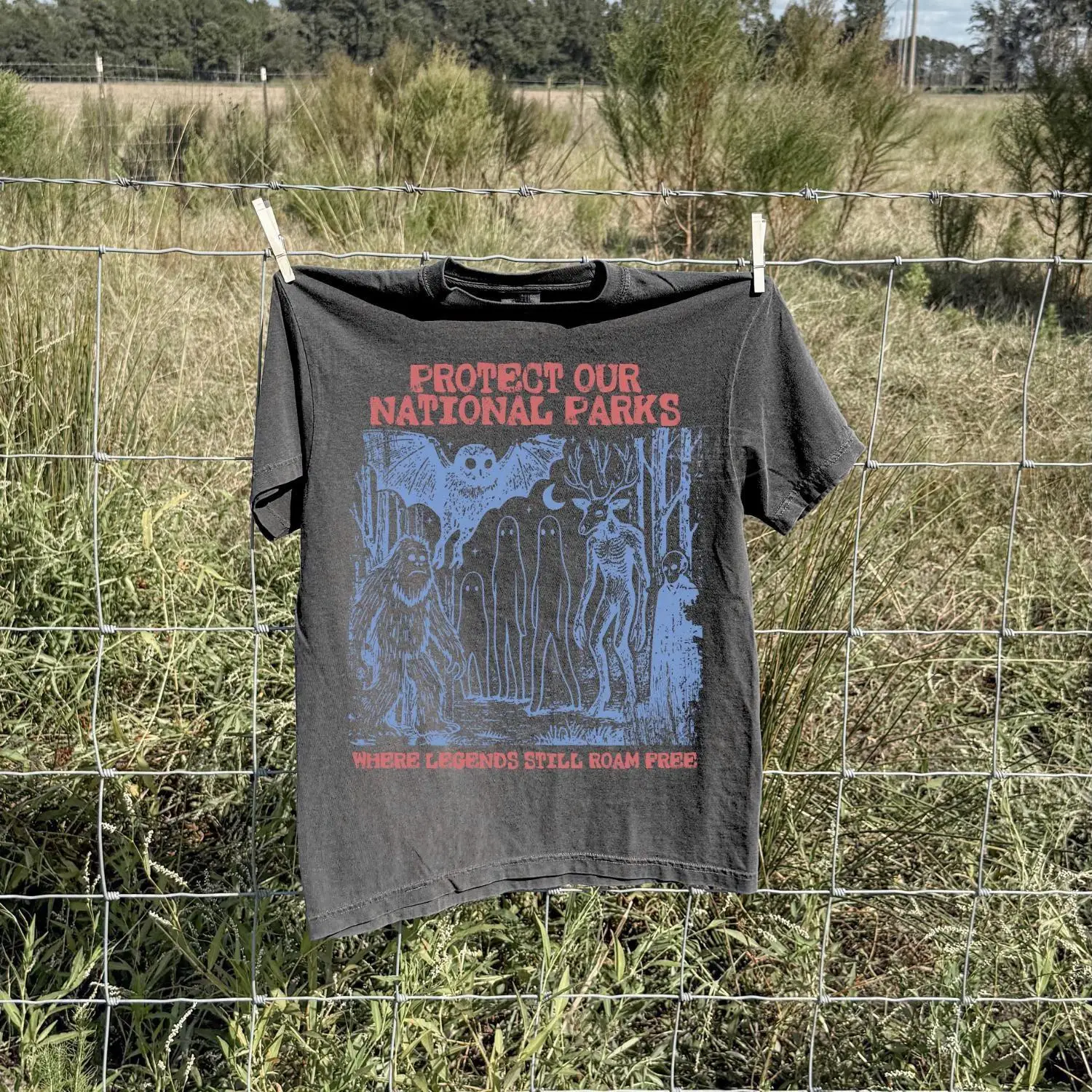 Cryptid National Parks Shirt 90s Protect Our Parks Vintage Camping Hiking Tee Retro Wanderlust Shirt Fantasy Creatures Tee