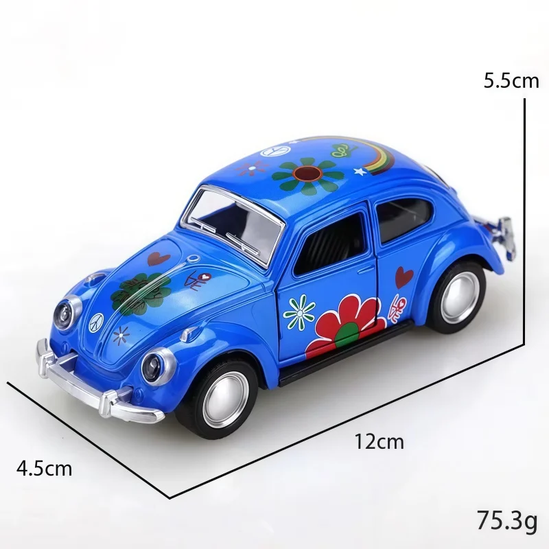 1:36 Scale Retro Beetle Style Alloy Car Model, Can Pull Back Metal Toy Car, Can Open Car Door, colorful Flower Decoration mini C view 6