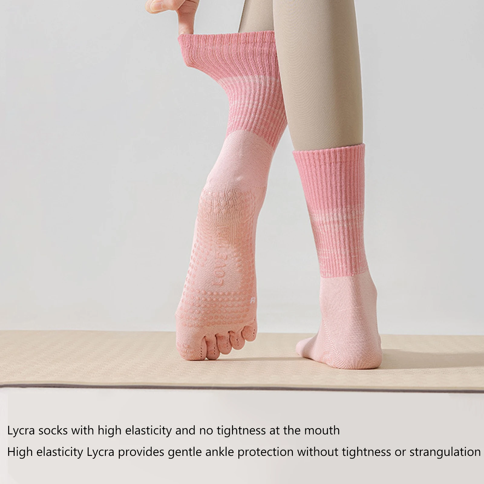 패션 여성용 미끄럼 방지 요가 양말 5발가락 그립 양말 스포츠, 댄스, 필라테스, 운동을 위한 소프트 크루 양말