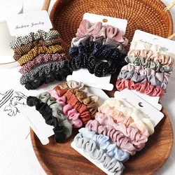 Women Girls Simple Solid Dots Print Satin Velvet Skinny Hair Scrunchies Plain Elastic Hair Ropes Fabric Rubber Bands Headwear