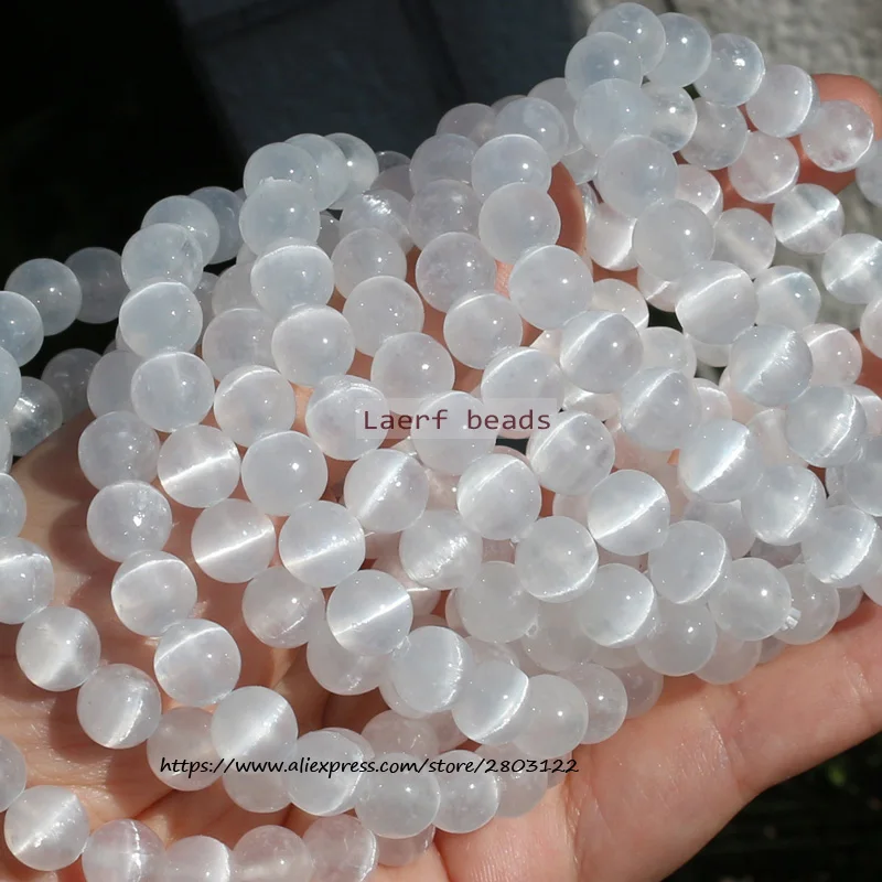 

AAA Natural White Selenite/White cat's eye,8mm/12mm Round Bracelet ,100% Natural Guarantee, For DIY Jewelry Making !