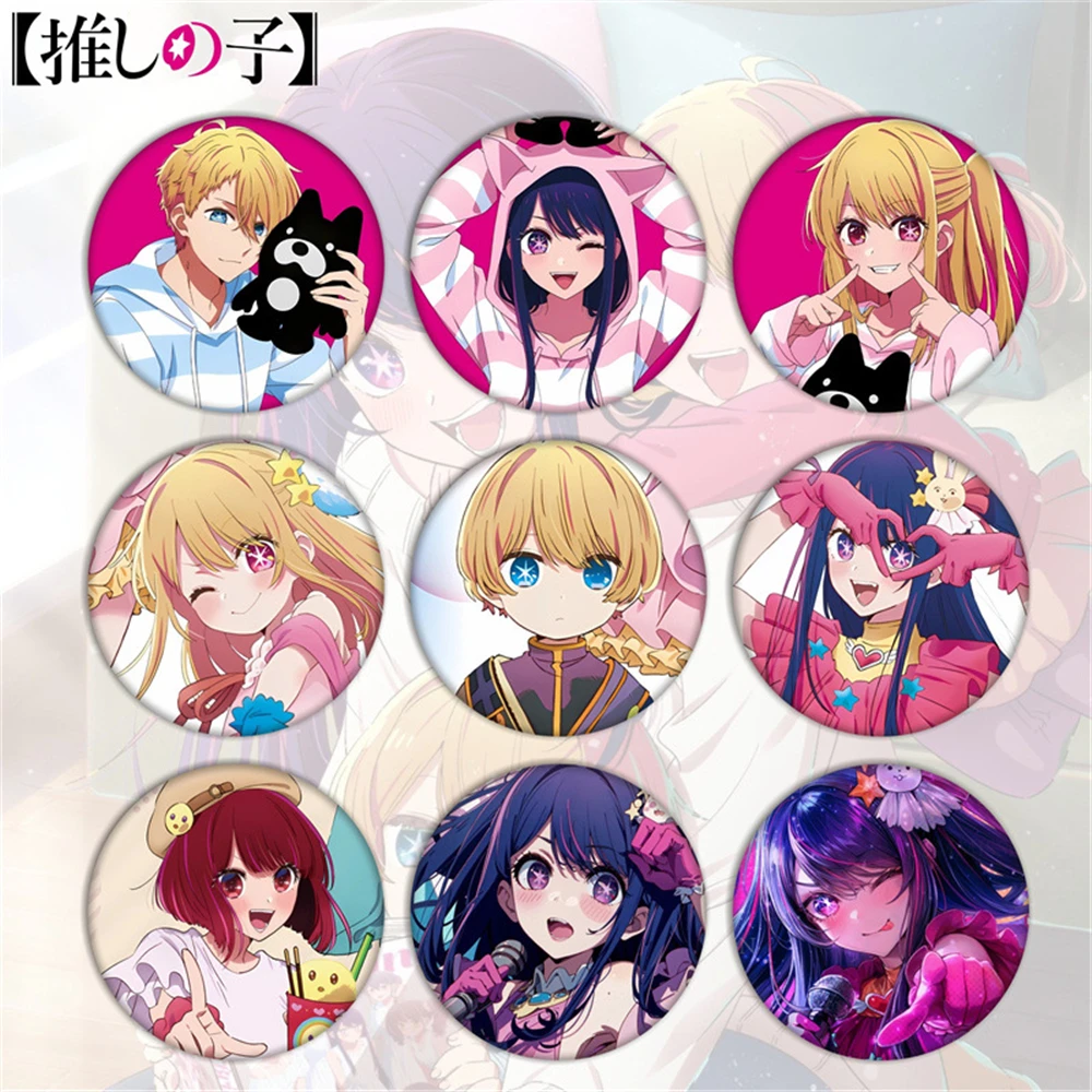 58mm Anime OSHI NO KO Hoshino Acquamarina Arima Kana Yoshigoro Saito COSTUME Cosplay Distintivo Pin SPTE Spilla in banda stagnata ﻿   Prop Gilf