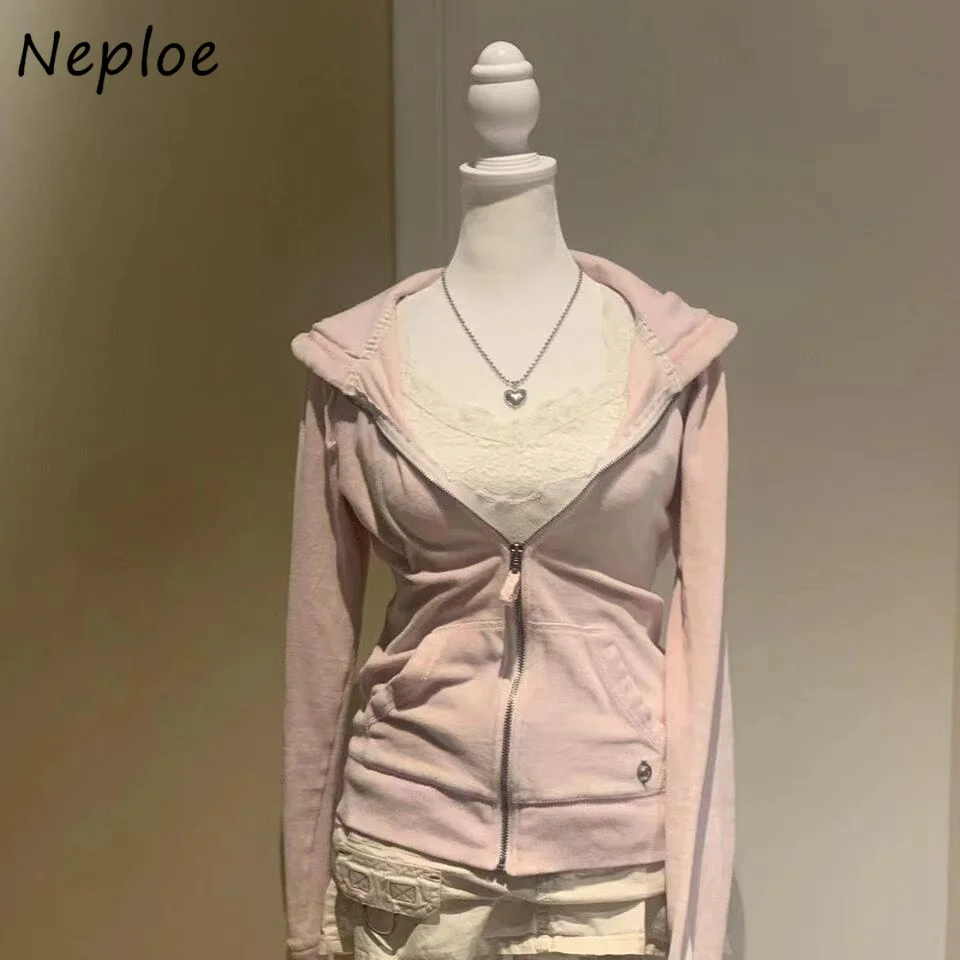 Neploe Warm Thicked Korea Chic Y2K Hoody Sweatshirt American Vintage Velvet 2025 New Hoodie Exquisite Casual Solid Moda Crop Top