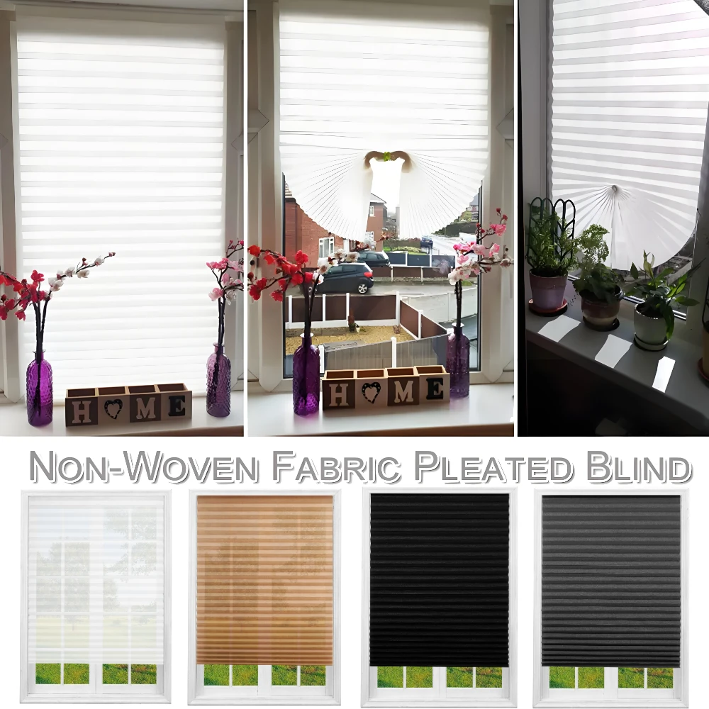 Blind for Window Self Adhesive Pleated Blinds Cordless No Drill Fabric Blinds Room Darkening Shades Blackout Shades for Bathroom image 2