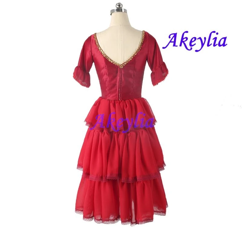 Vestido de balé estilo espanhol, saia de desempenho de competição profissional, don quixote, 3 camadas de chiffon vermelho mancha para menina jnbl203
