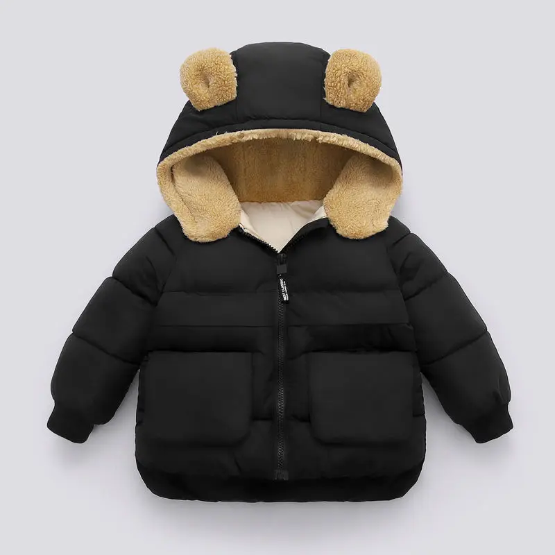 2025 Toddler Winter Clothes Jackets For Boys Korean Fashion Casual Cute Fleece Warm Thicker Hooded Outerwear Girls Coats B184