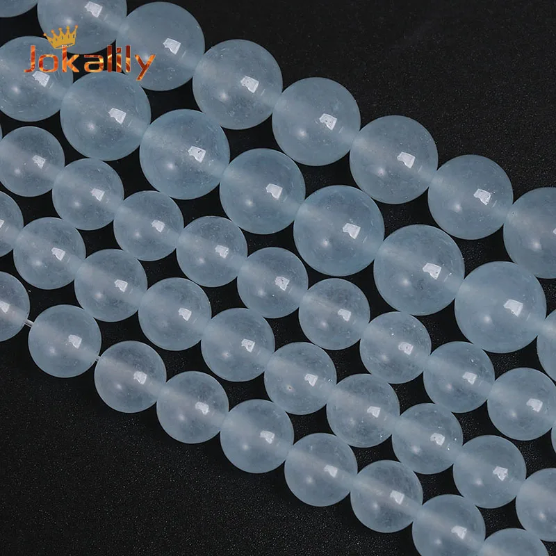 

Natural Aquamarine Jades Beads For Jewelry Making Blue Chalcedony Stone Round Beads Fit DIY Bracelets Necklaces 4 6 8 10 12 14mm