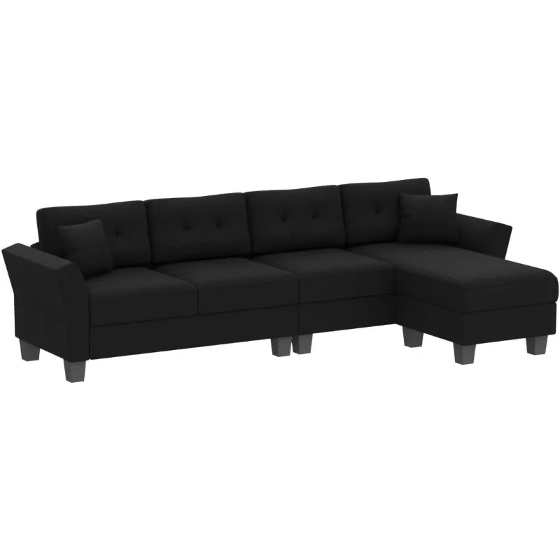 

Velvet Sectional Couch L Shaped Sofa 4 Seat Sofa with Chaise Convertible L-Shaped Couches Reversible Sectional Sofa