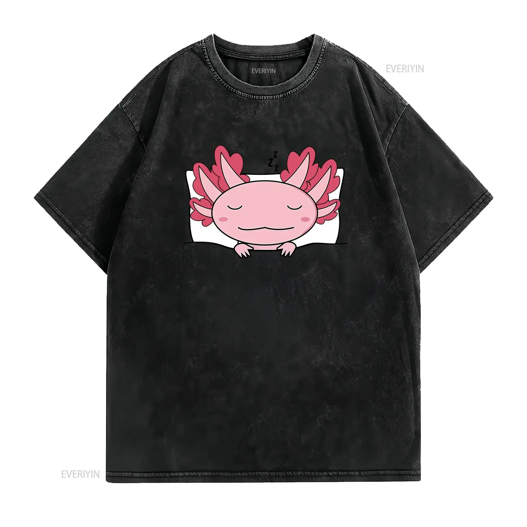 Relaxolotl Cute Sleeping Napping Axolotl T Shirt  vintage Washed streetwear Unisex designer clothes Top For Everyday Wear