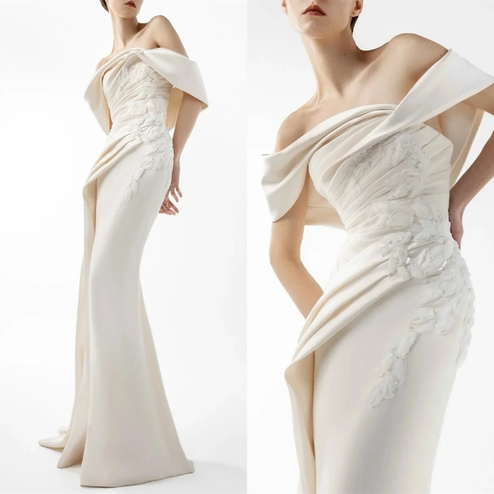 Vestido de noche personalizado de lujo con cuello barco, vestidos de fiesta de sirena delicados, tren de barrido con temperamento, vestidos para ocasiones especiales