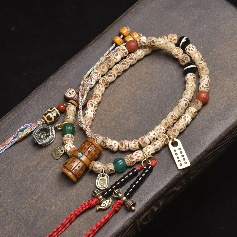 Backflow Adai Buddha Necklace Agate Dzi Bead Yak Bone Coconut Copper Clip Accessories