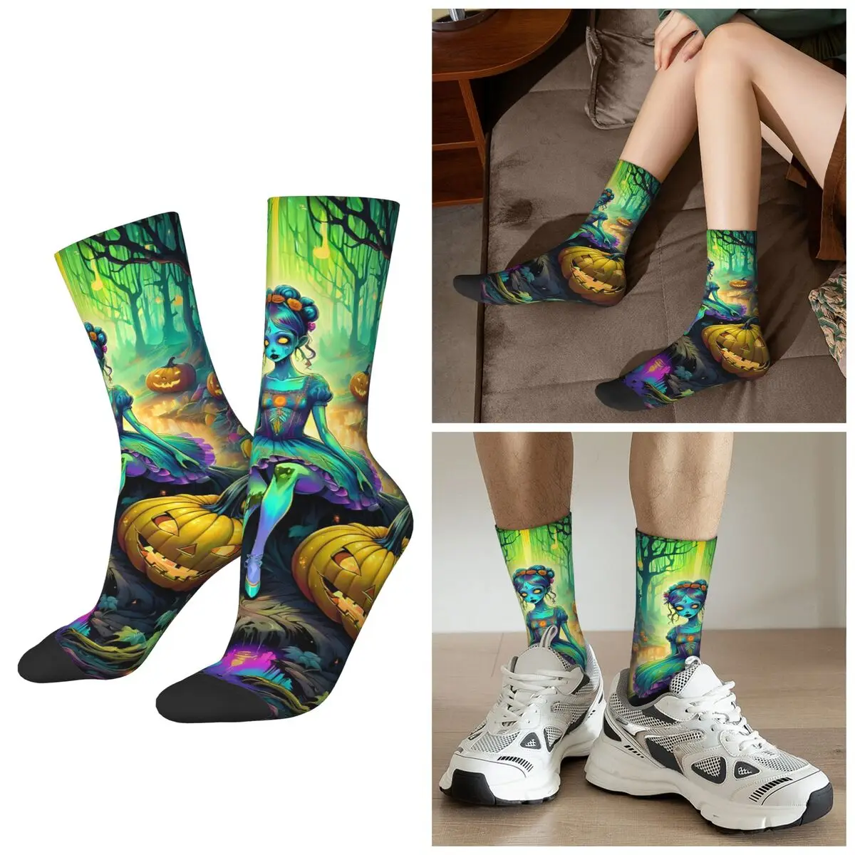 

All Seasons Ghost Fairy Theme Socks Harajuku Sport Middle Tube Socks Sweat Absorbing Stockings for Men Women Christmas Gifts