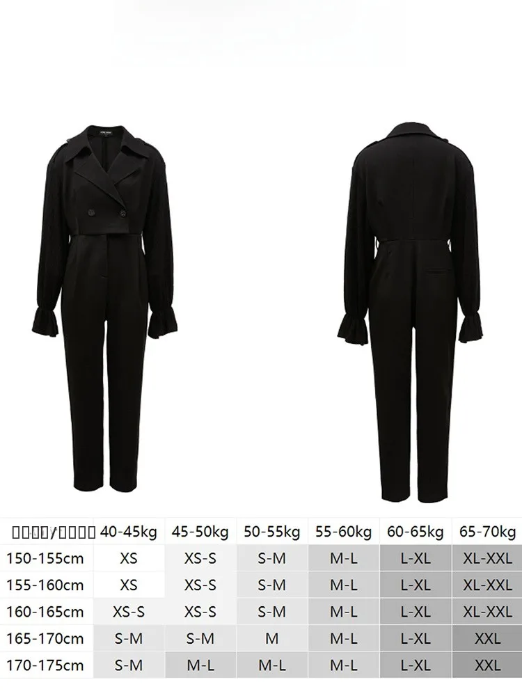 จั๊มสูทผู้หญิง แบรนด์ Ele สำหรับฤดูใบไม้ผลิและฤดูร้อน ปกเสื้อพับได้ กางเกงขายาวทรงแคปรี แฟชั่น ทรงแครอท ขาเรียว เอวสูง ใส่ได้หลากหลาย