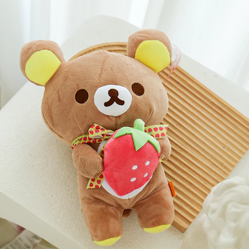 Kawaii Rilakkuma Plush Toys Cute Animal Strawberry Teddy Bear Stuffed Doll Kuma Plushies Kawaii Room Deocr Birthday Gift for Kid