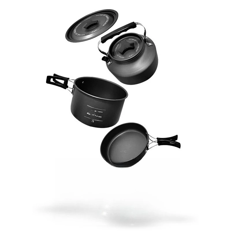 

Outdoor pot set three-piece, cooking pot wok kettle, lightweight equipment picnic camping cooker