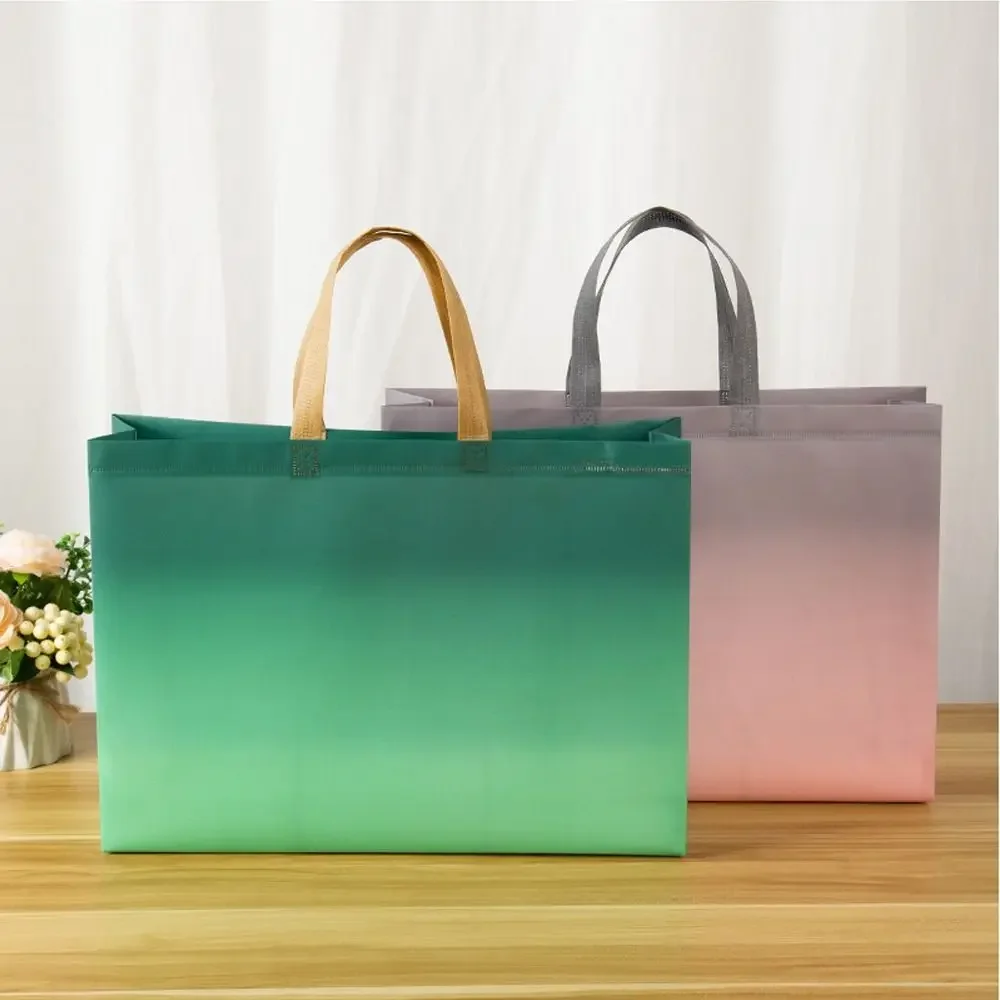 

New Gradient Color Non Woven Bag Reusable with Handle Shopping Bag Large Capacity Thickened Gift Pouch