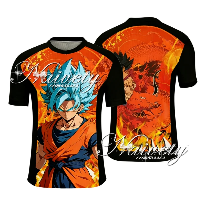 

Летняя мужская дышащая спортивная футболка с коротким рукавом 2026 года с принтом Dragon Ball Super Saiyan Blue Goku Flame Shenron, быстросохнущая