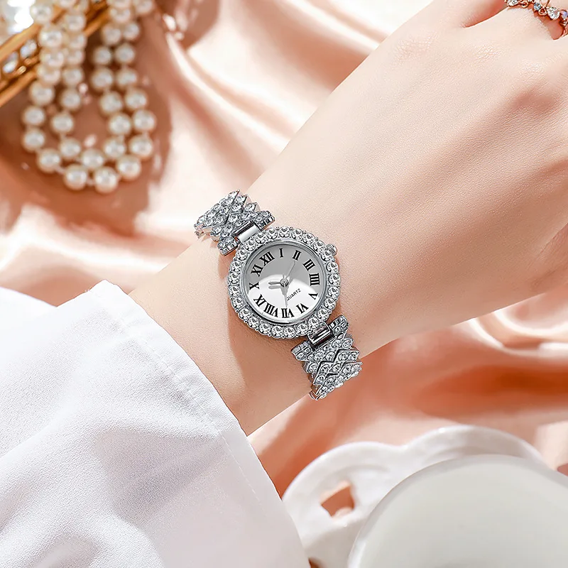 5PCS Luxury Rhinestone Women's Watch Jewelry Set Roman Quartz Wristwatch with Necklace Earrings Ring Reloj Mujer（Without Box） - view 5
