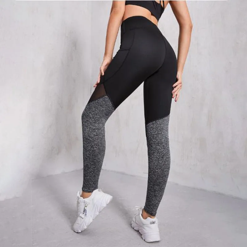 Seamless Sexy Mesh Spliced Leggings Women with Pocket Leggings High Waist Push Up Butt Gym Trainning Fashion Slim Yoga Tights