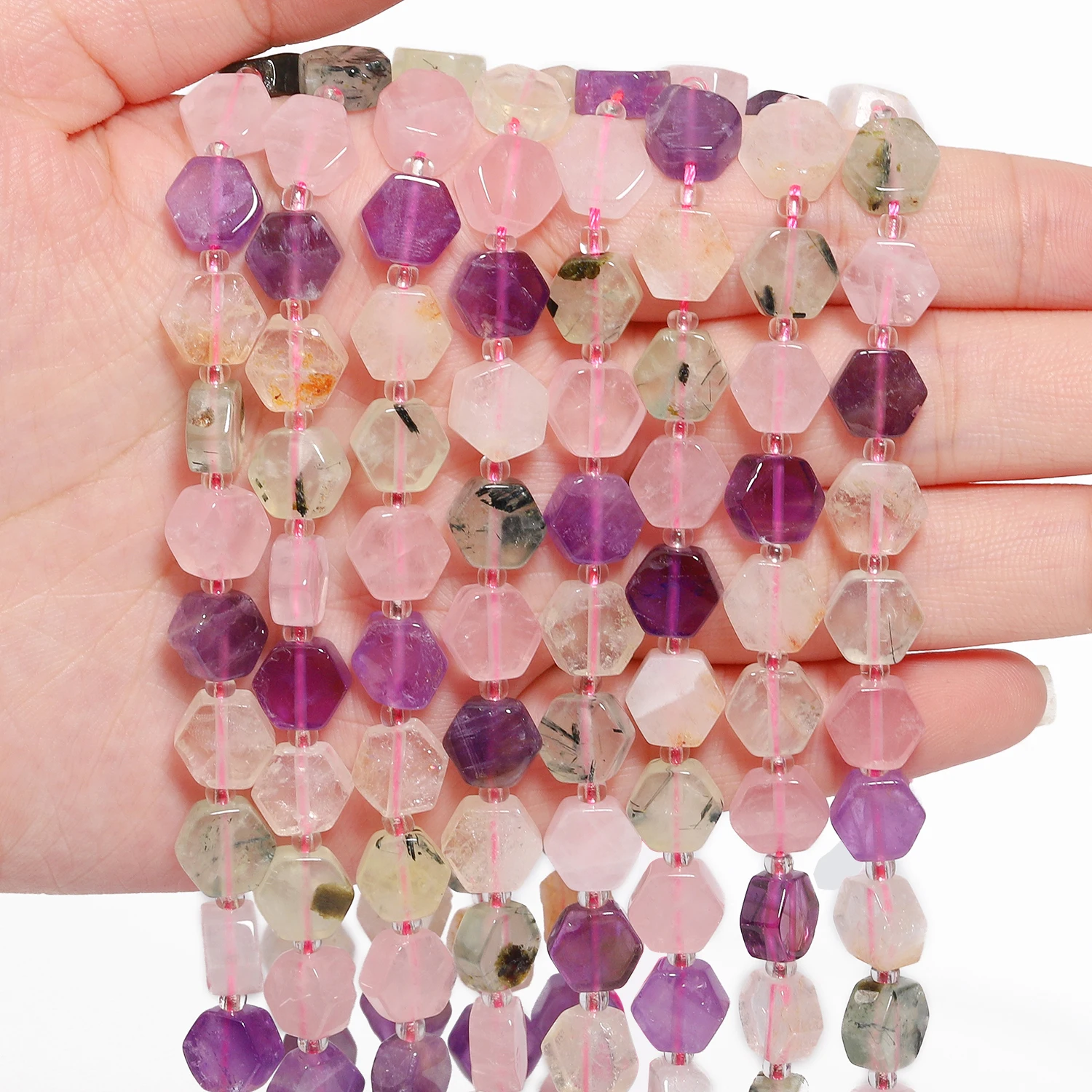 

AAA Hexagon Mixed Natural Stone Amethyst Prehnite Rose Quartz Beads Spacer Beads for Jewelry Making DIY Bracelets Accessories