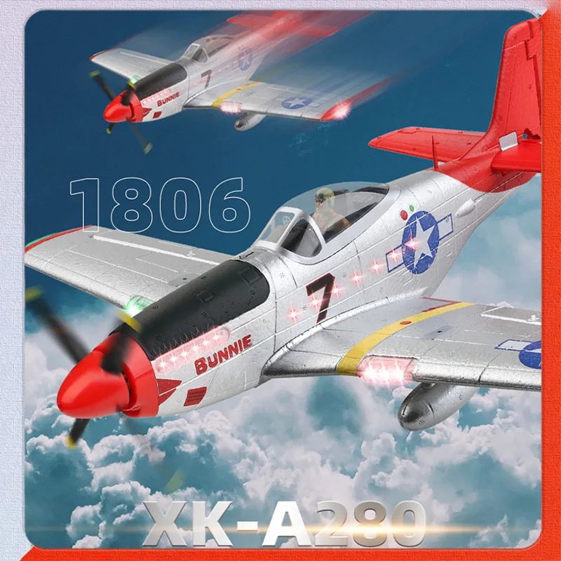 

Xk A280 Rc Plane 2.4g 4ch 3d6g Mode Aircraft P51 Fighter Simulator With Led Searchlight Rc Airplane Toys For Children Adults