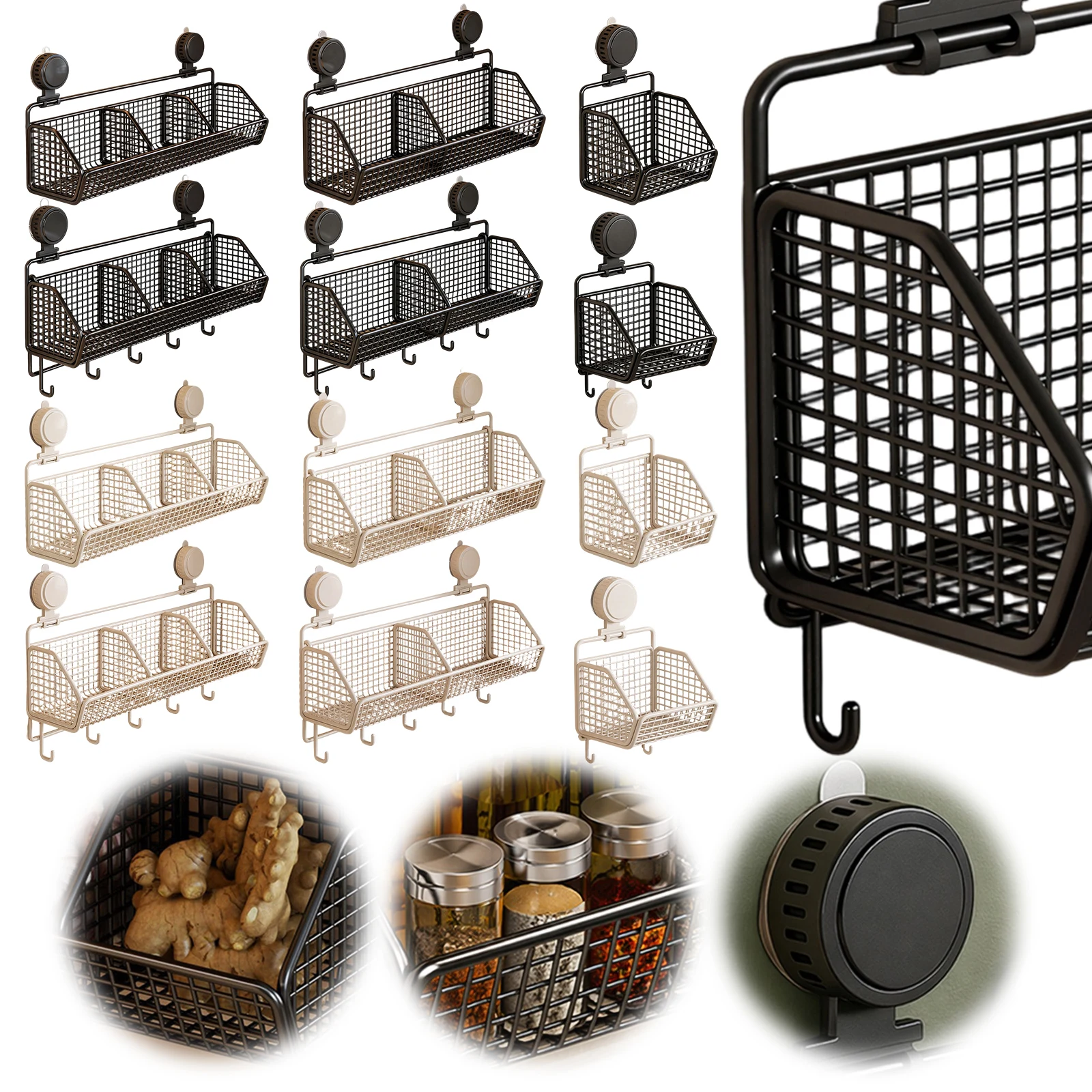 Kitchen Hanging Basket Suction Cup Wall Mount No Punch Iron Wire Organizer Snack Vegetable Storage Rack