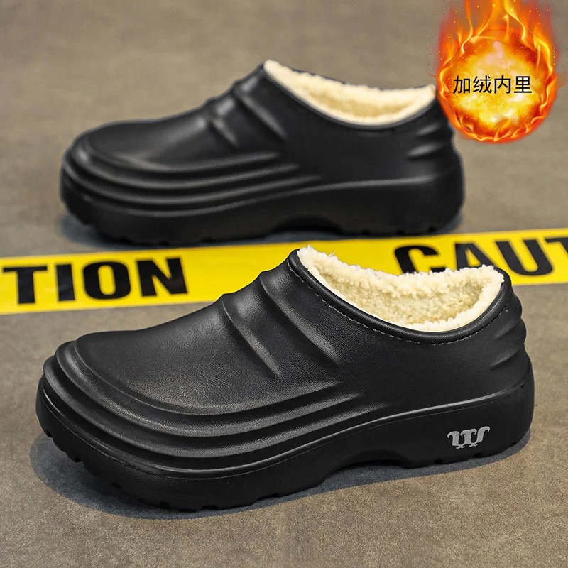2026New Fashion Cotton Slippers Men Winter Warm Home Cotton Shoes Waterproof Garden Shoes Indoor Slip on Concise Shoes