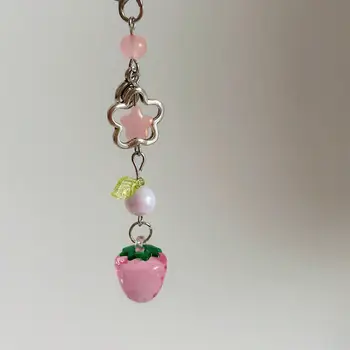 Lehký sladký roztomilý jahodový přívěsek na klíče s přívěskem na mobil, krásný ovocný řetízek na tašku pro dívky, estetické šperky, rekvizity 8 nejlepší prodej Yanns - №7
