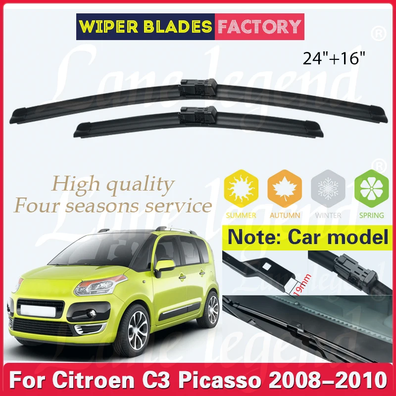 

2pcs For Citroen C3 Picasso 2008 2009 2010 Car Front Wiper Blades Windshield Windscreen Clean Window Auto Accessories 24"+16"