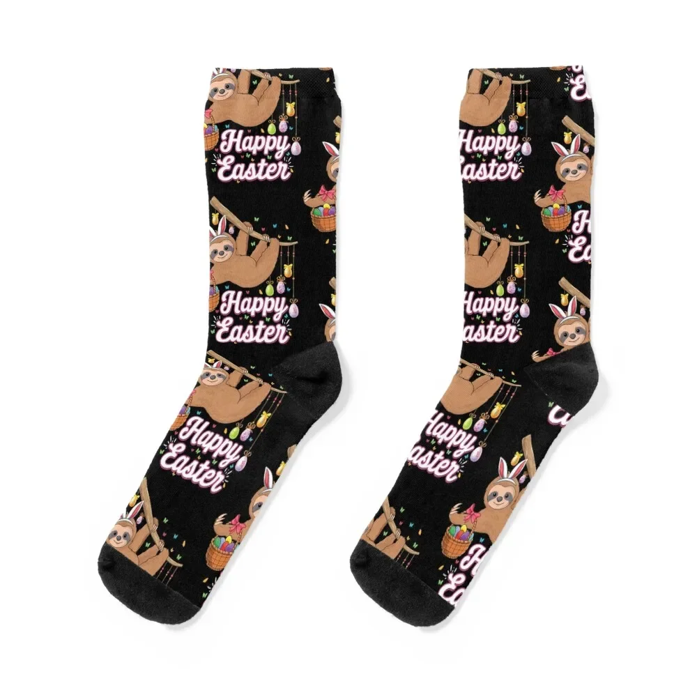 Happy cute sloth with Bunny ears & Egg Hunting Easter sloth Socks anime cartoon Climbing cute Socks Girl Men's