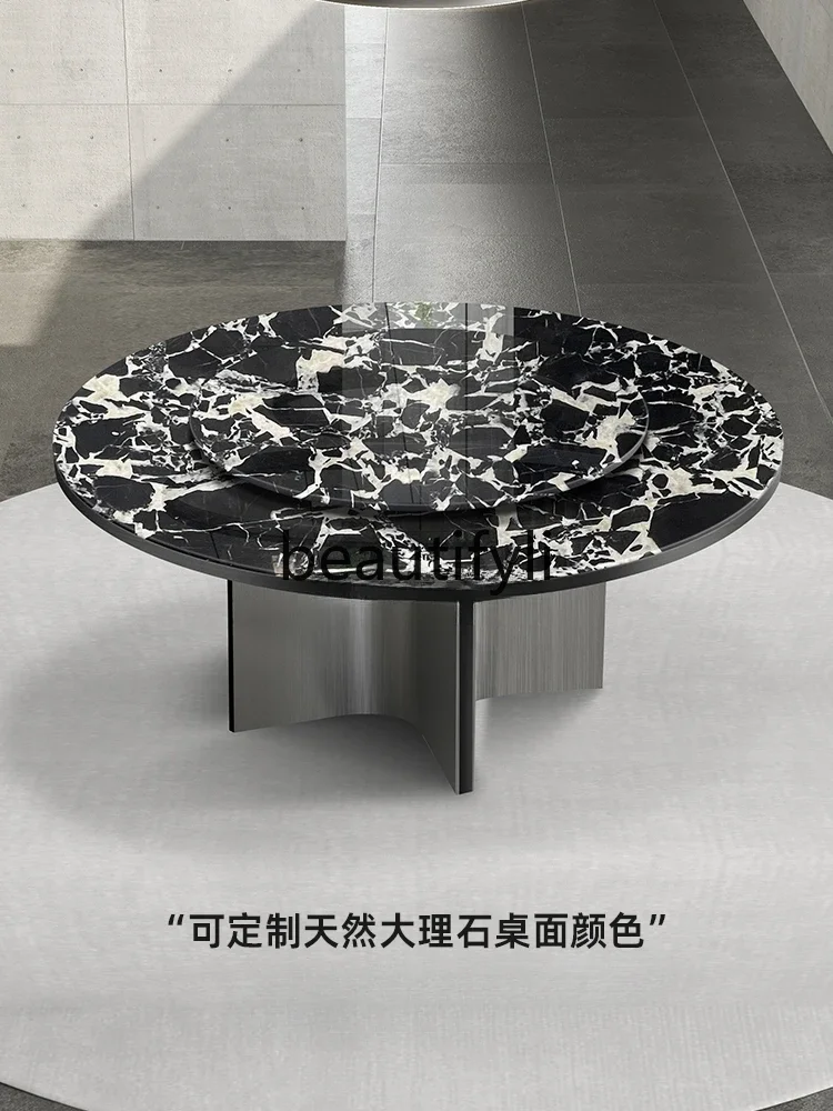 

Italian simple luxury natural luxury stone dining table modern simple light luxury high-end round dining table