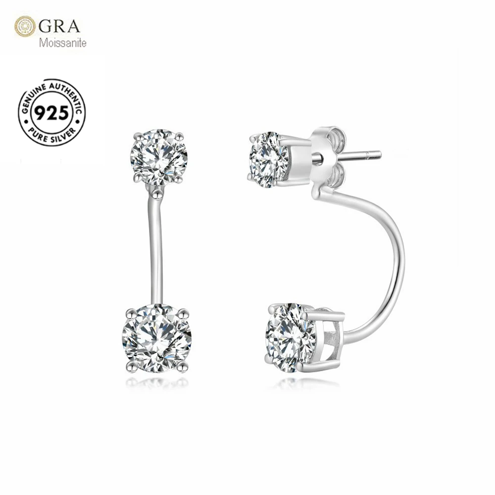 Minimalism Four Claw 6.5mm Round Moissante Diamond Earrings Two Ways Wear Solid S925 Silver With Real White Gold Plating Jewelry