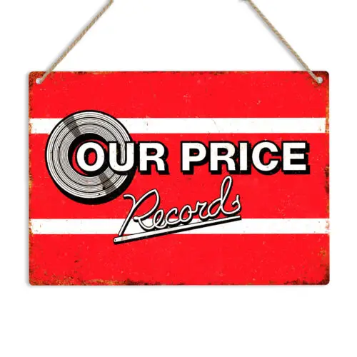 OUR PRICE RECORDS Vintage Metal Tin Wall Sign Plaque Man Cave Shed Retro Vinyl