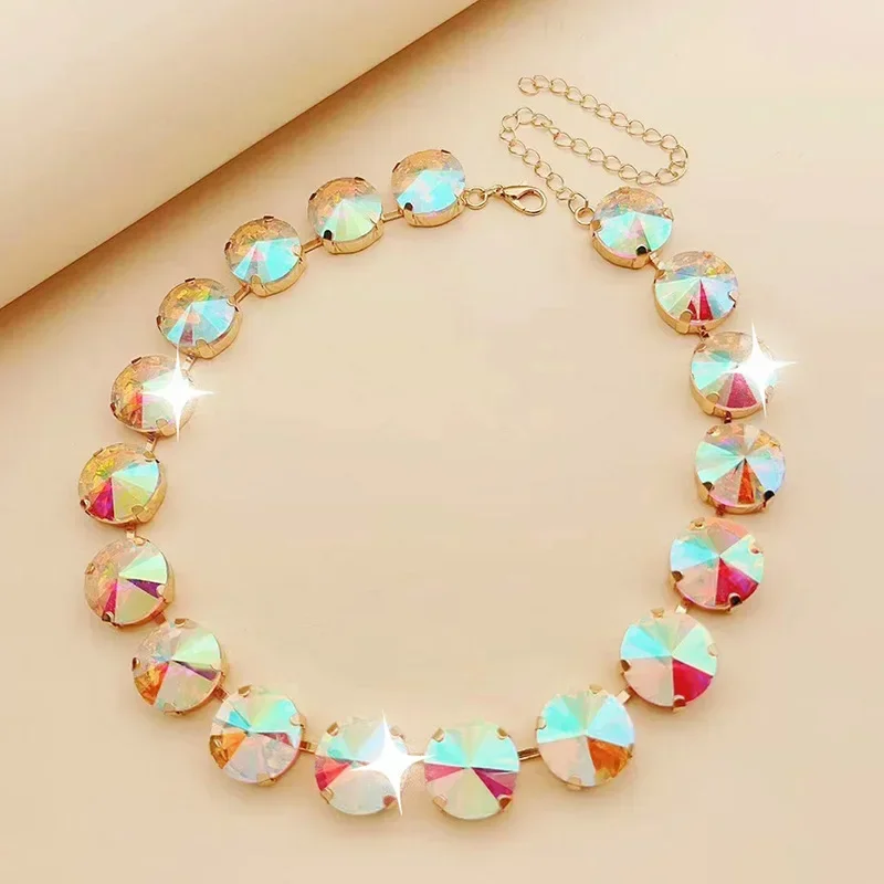 Three Layers Chain Shiny Glass Crystals Elliptic Cut Luxury Multi Short Necklace for Women Simple Wedding Party Short Choker INS