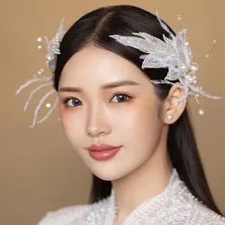 1Set Fashion Lace Pearl Feather Girls Hair Clips Wedding Hair Jewelry Bridal Hairwear Handmade Flower Hair clip For Bride