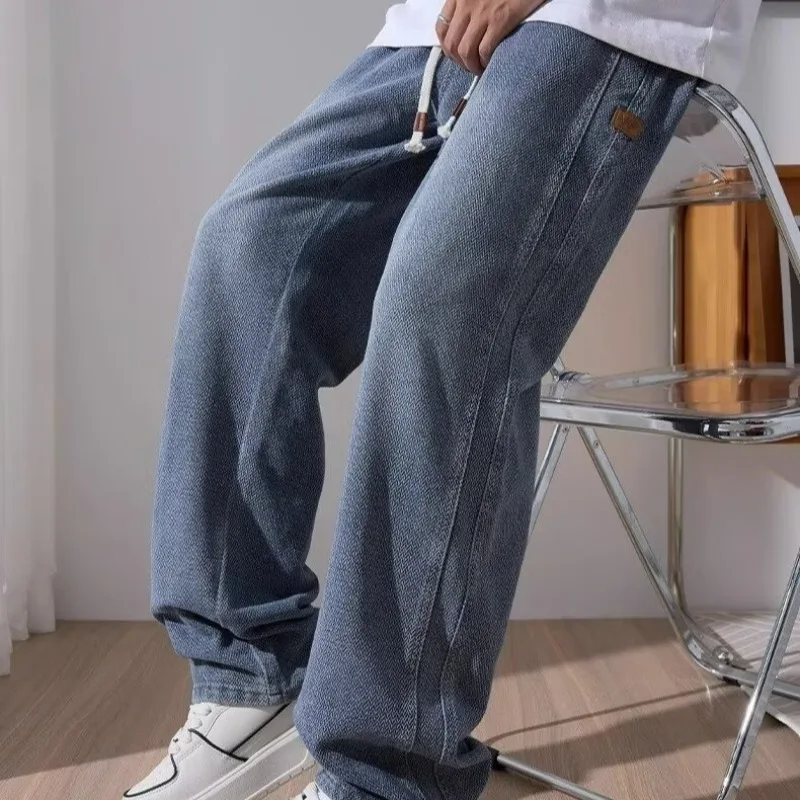 

Men's Jeans 2025 Spring Autumn Denim Pants Star Patterned Trendy Straight Leg Loose Street Style Casual Jeans