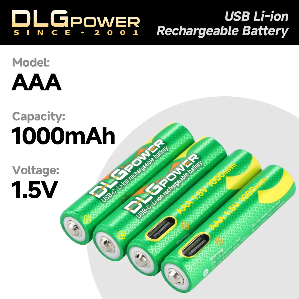 DLGpower AAA 1.5V USB Li-ion Rechargeable Battery AAA 1000mWh Lithium Batteries for Toys Remote Control Keypads Flashlight