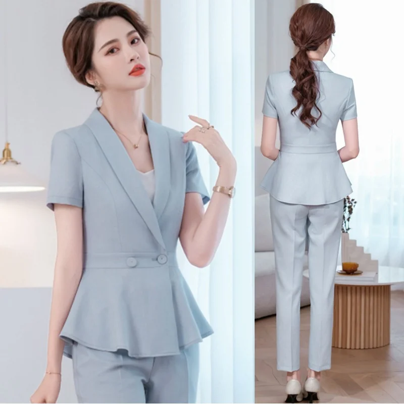 

Профессиональный костюм, юбка, женский летний дизайн с коротким рукавом, корейская версия, униформа для салона красоты, менеджер отеля, рабочая стойка регистрации