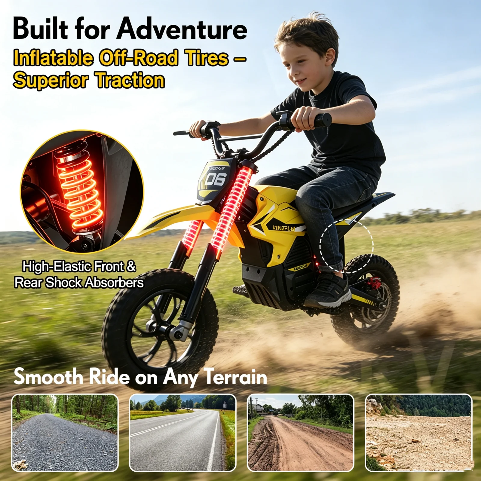 DuoDian Electric Dirt Bike for kids,850W Peak Motor 16MPH Top Speed, 6.8Miles Range 36V 4Ah Battery, 12*2.75 Inch Inflatable Tires, Rear Disc Brake For Road age 3-10 view 3