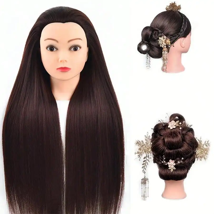 

Mannequin Head with Fiber Hair Manikin Practice Cosmetology Hair Doll Head Styling Hairdressing Training Braiding Heads