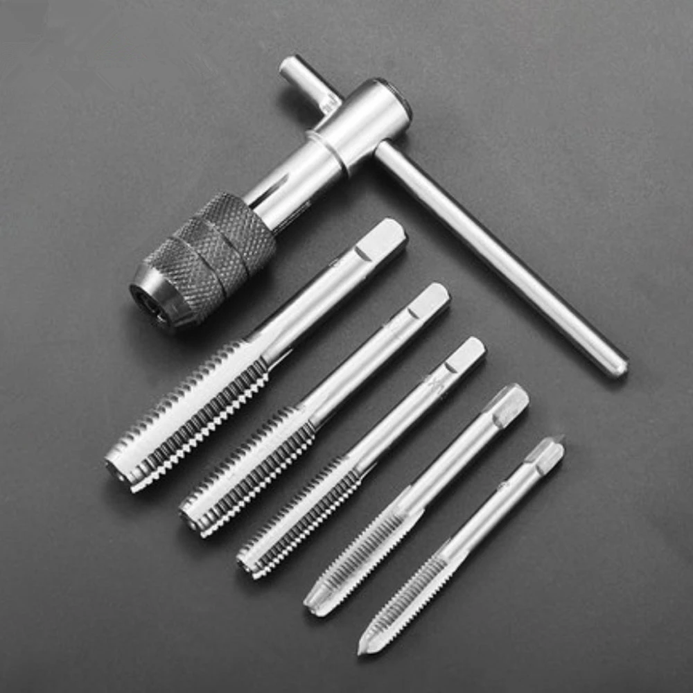 

6Pcs Metric Thread Tap Drill Machine Screw Thread Plug Tap Drill Set Hand Tools M3 M4 M5 M6 M8 With T-type Wrench