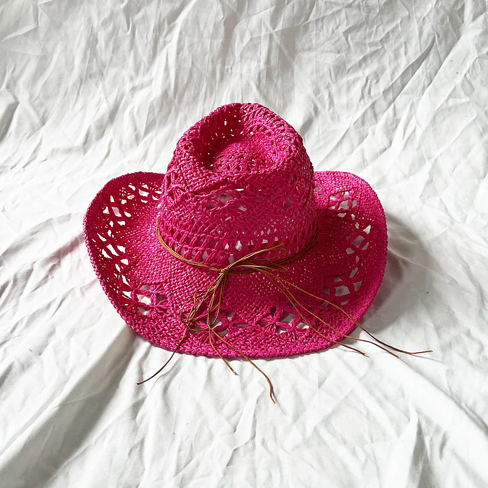 Rose Red Cowboy Straw Hat 2023 Western Cowboy Sun Hat Spring Knight Hat Unisex Jazz Hat Summer Wide brimmed Hat sombrero hombre