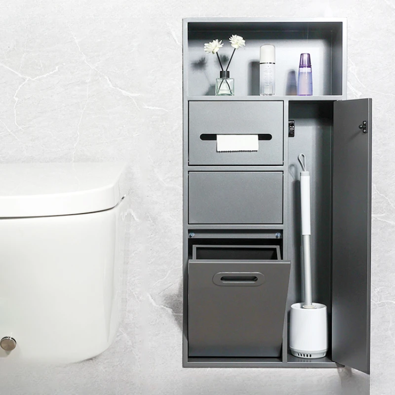 Stainless Steel Niche Bathroom Metal Embedded Trash Can Cabinet Finished Toilet Side Customizable Size