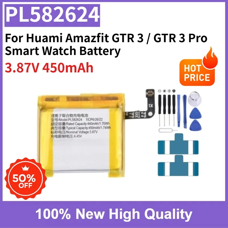 

100% New 0-Cycle 3.87V 450mAh PL582624 Rechargeable Battery For Huami Amazfit GTR 3 / GTR 3 Pro Watch Battery High Quality