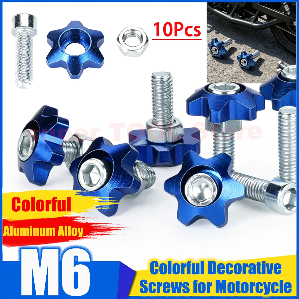 10Sets Colorful Aluminum Alloy M6 Thread Dia Car Motorcycle Bolts Screws Star Shaped Motorcycle License Plate Frame Bolts Screws