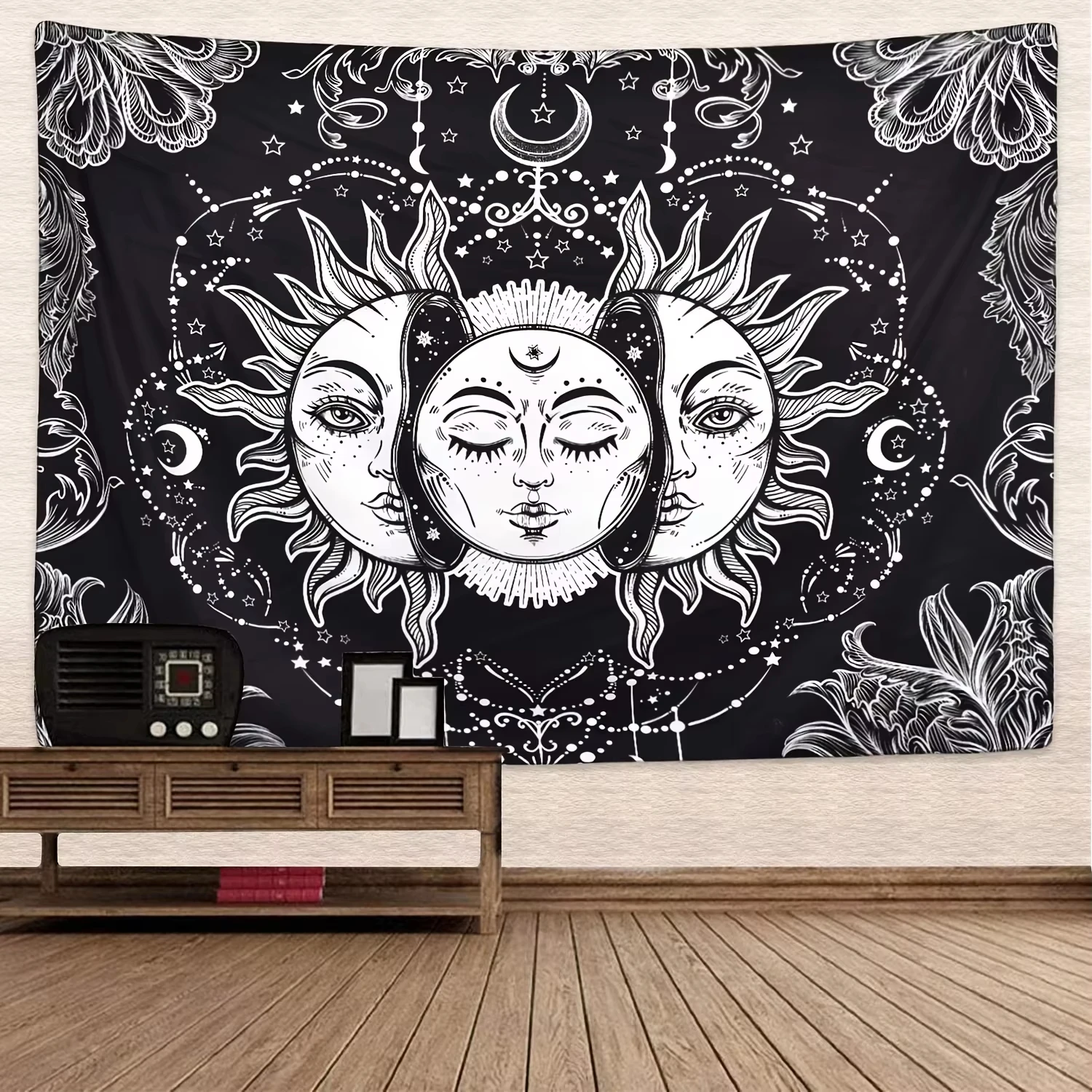 VIKAMA Cosmic Star Moon Cycle Tapestry Moon Phase Gradient Constellation Craft Astrology Studio Bohemian Style Living Room