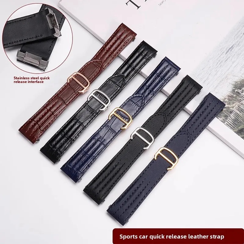 19mm 20mm Quick Release Watch Band For Cartier Roadster 6206018 W6206017 Nylon/Alligator Embossed Leather Strap Replacement part