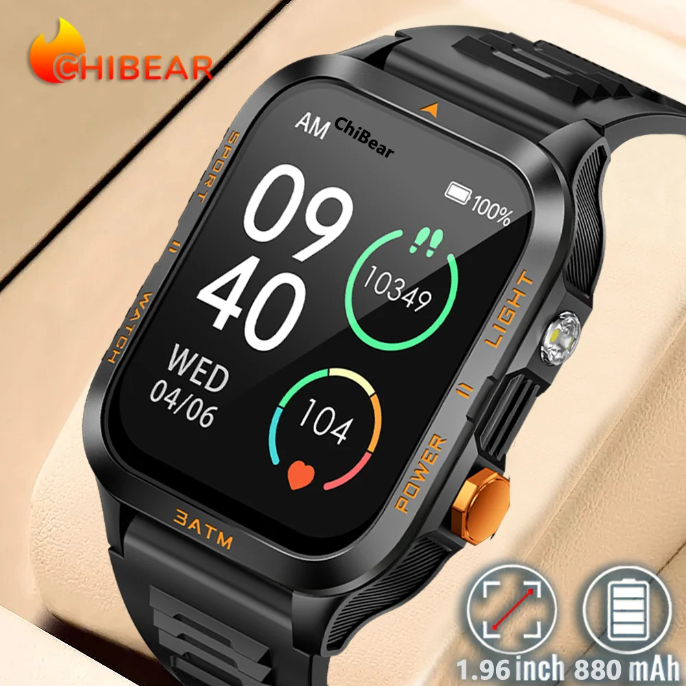 

2025 New GPS Tracking Smart Watch LED Flashlight 1.96inch HD Screen Compass BT Call Waterproof Sport Smartwatch For Android iOS