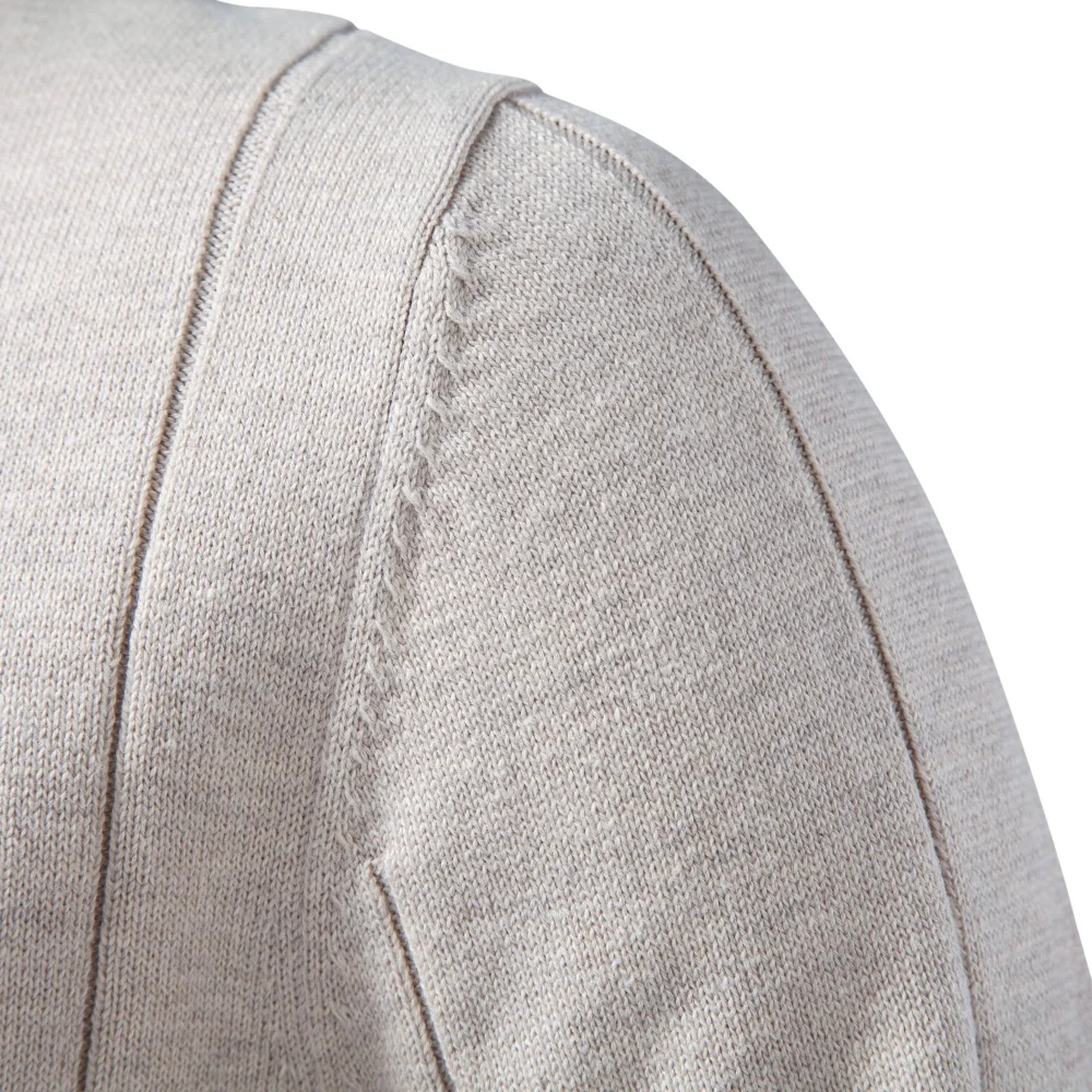 AIOPESON Herren Baumwolle Einfarbiger Casual Pullover mit Halbem Reißverschluss, Stehkragen, Gerippter Strickpullover, Herbst Winter Herren Langarm Slim Fit – Detail 14